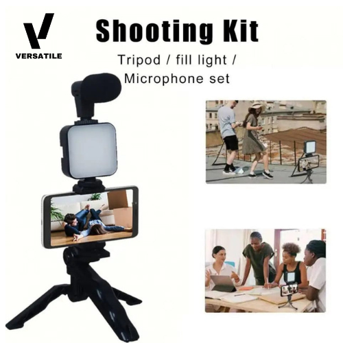 AY-49 VIDEO MAKING KIT VLOGGING TRIPOD TRIPLE BAND LIGHT